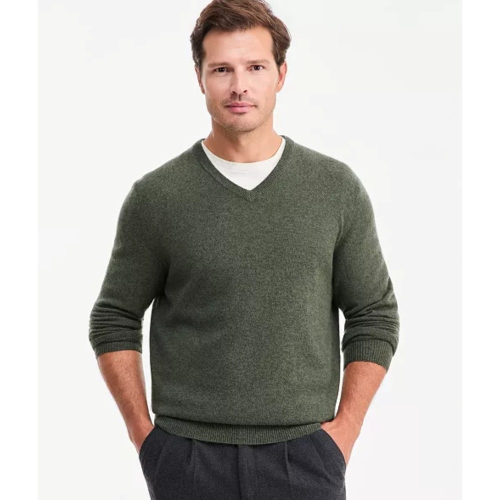 Club Room Cashmere Sweater Mens XXL Green V-Neck Luxury Soft Classic Knitwear